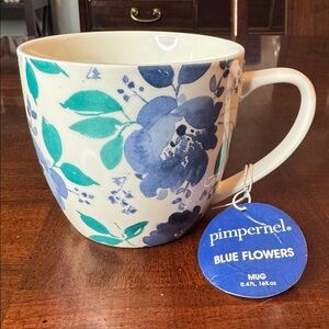 Pimpernel Blue Floral Flowers 16 oz Coffee Tea Mug Cup New